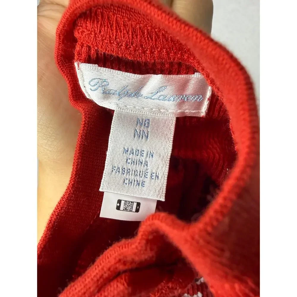 Ralph Lauren Baby NB Red Fair Isle Knit Romper One Piece Christmas Holiday NWOT